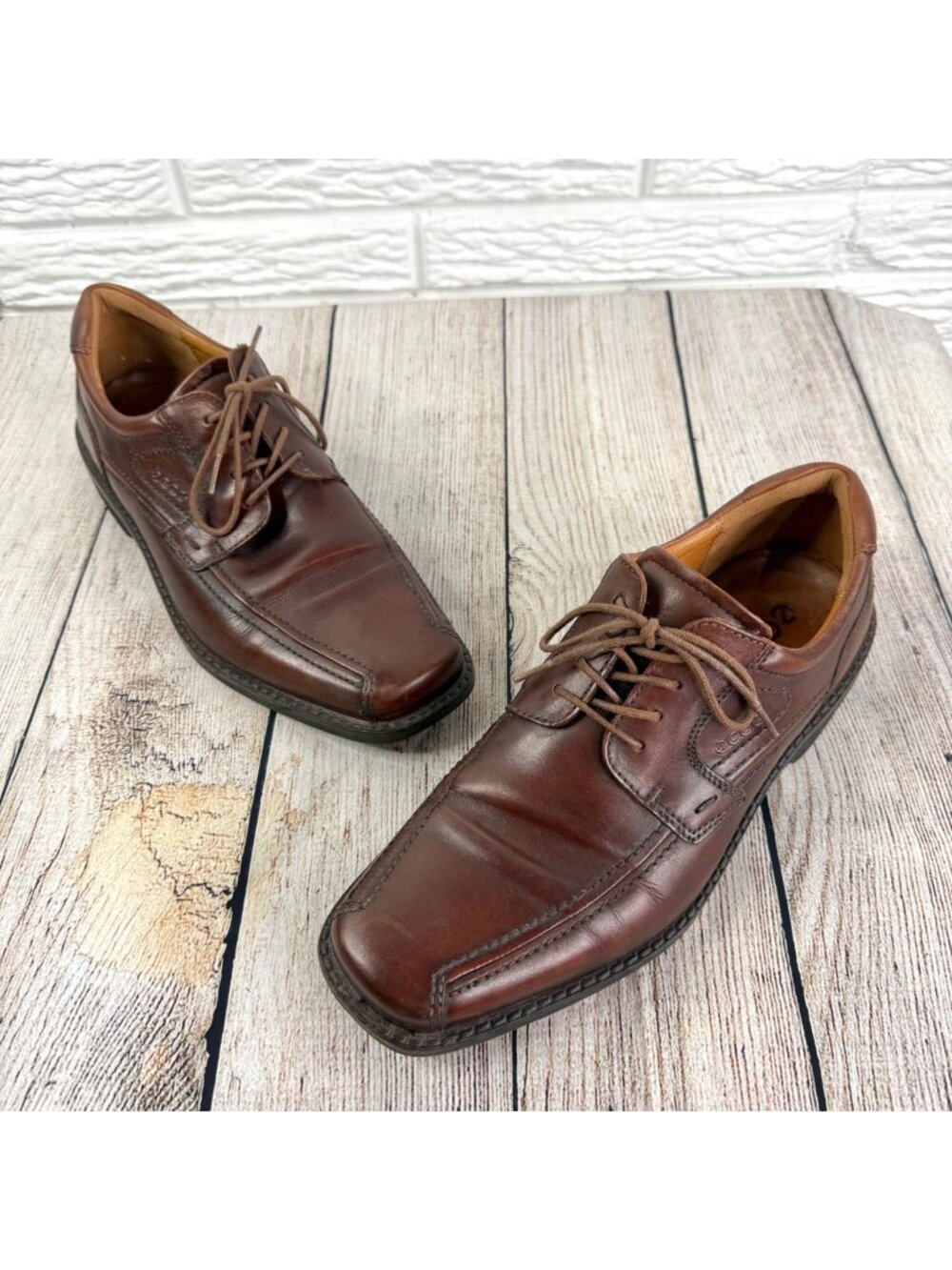 Ecco Mens Seattle Brown Leather Bike Toe Oxford Dress Shoes Size 44 US 10/10.5